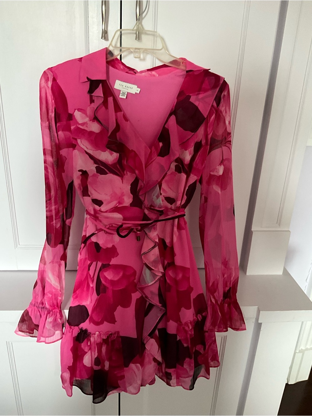Ted Baker Hot Pink Floral Long-Sleeve Wrap Dress